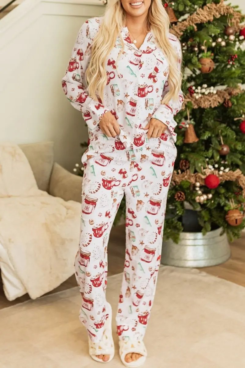 Pants Love Salve White Christmas Pajamas Women's Loungewear Set Casual, Soft, Long Sleeve