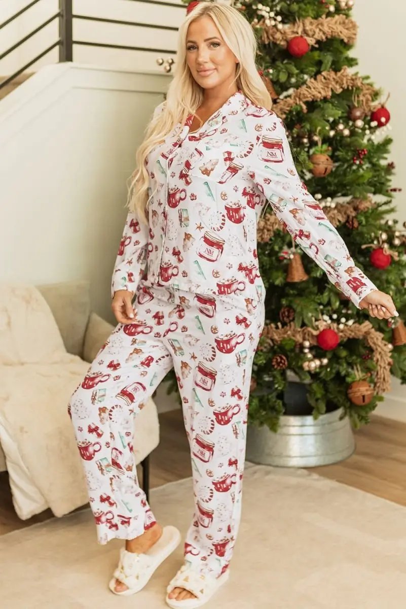 Pants Love Salve White Christmas Pajamas Women's Loungewear Set Casual, Soft, Long Sleeve
