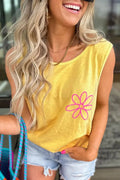 Women's Tank Top Tank Top - Yellow Floral - Summer Beach Casual Sleeveless