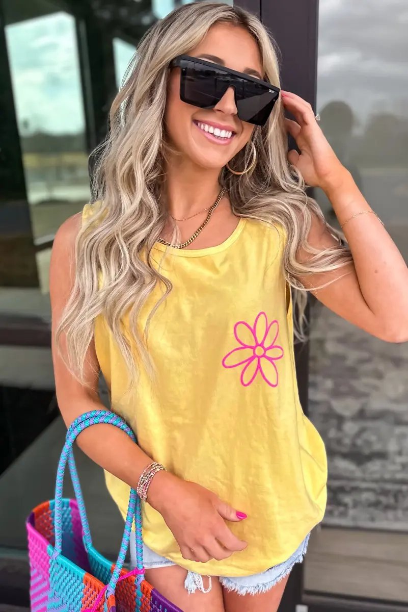Women's Tank Top Tank Top - Yellow Floral - Summer Beach Casual Sleeveless