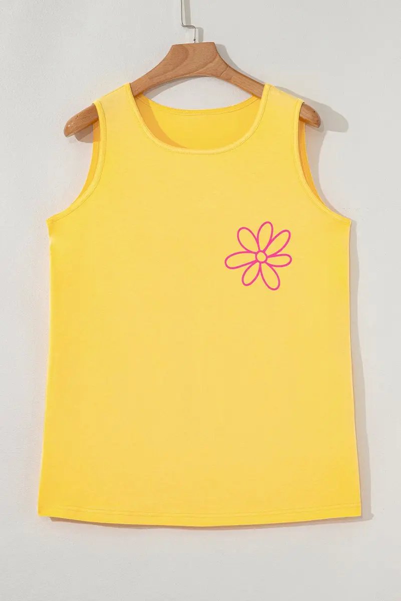 Women's Tank Top Tank Top - Yellow Floral - Summer Beach Casual Sleeveless