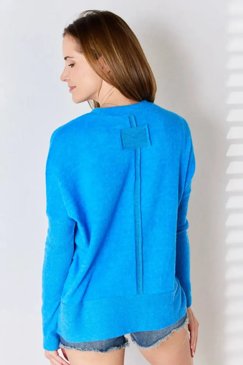 Accessories Trendsi Ribbed Trim Top Women's Casual Long Sleeve Blouse USA Shipped!